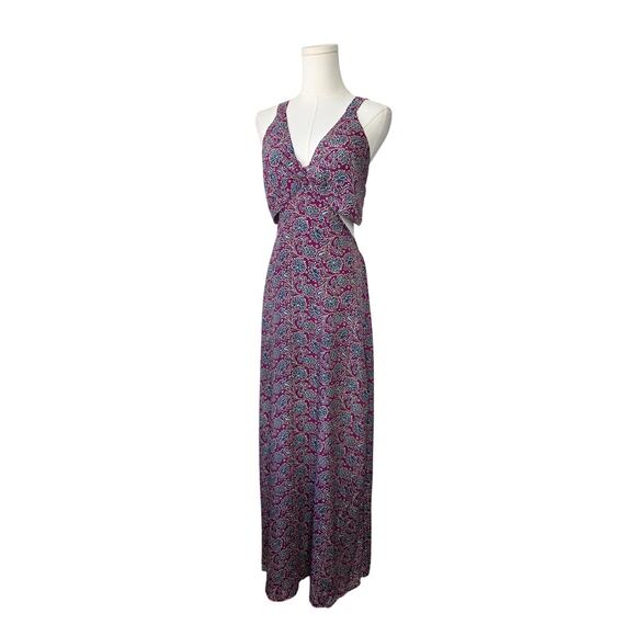KARMA HIGHWAY Purple-Teal Floral Cut Out Waist Maxi Dress - Picture 1 of 7